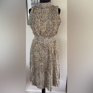 Nanette Lepore Gold Print Pleated Midi Dress Size 8